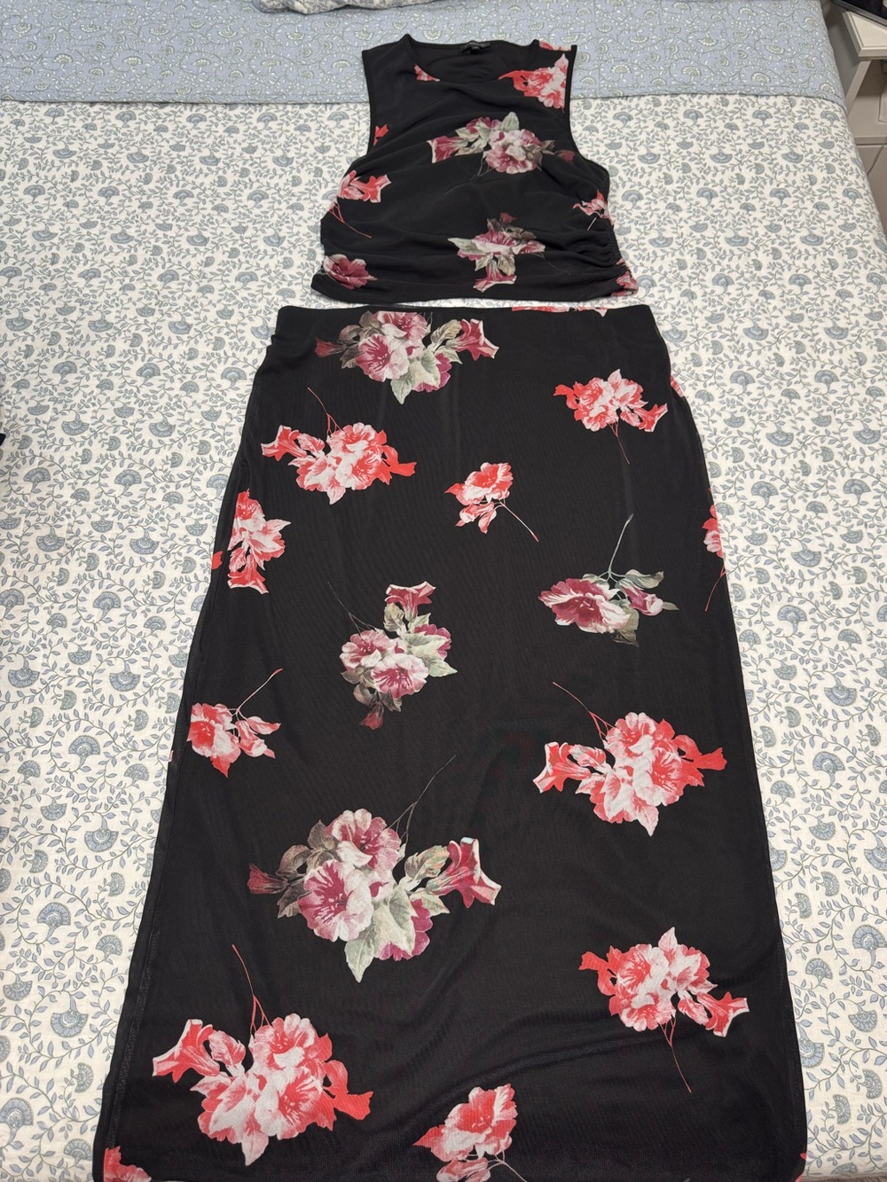 Dynamite Black Floral Two-Piece Set with Pink Accents